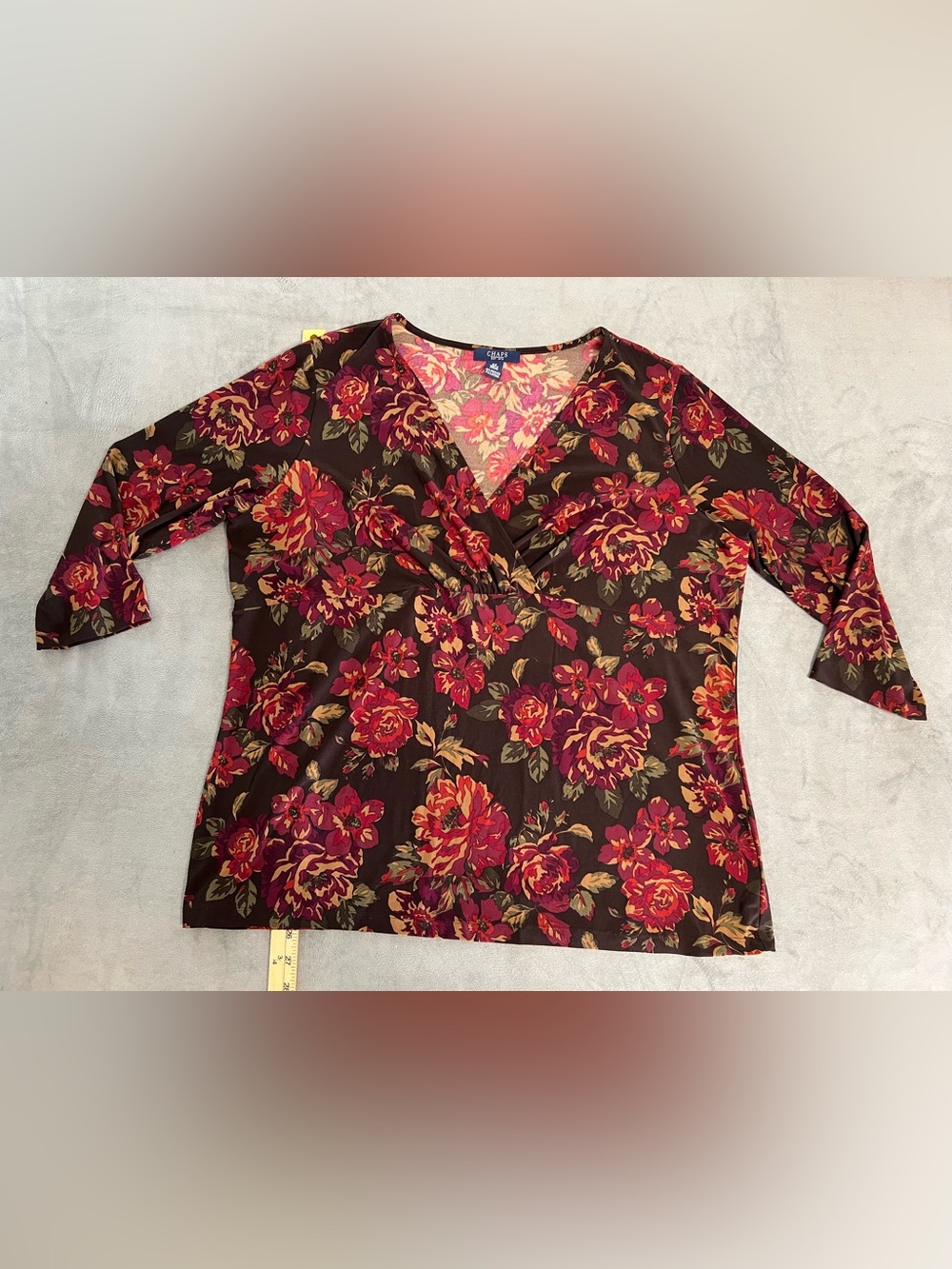 Chaps Floral V-Neck Wrap Women’s Top - Burgundy Floral